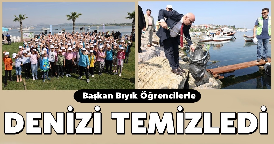 Bıyık, öğrencilerle denizi temizledi