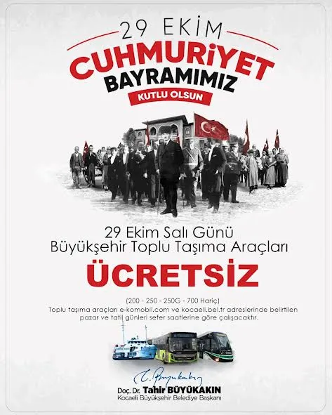 Büyükşehir’den 29 Ekim’de ücretsiz ulaşım