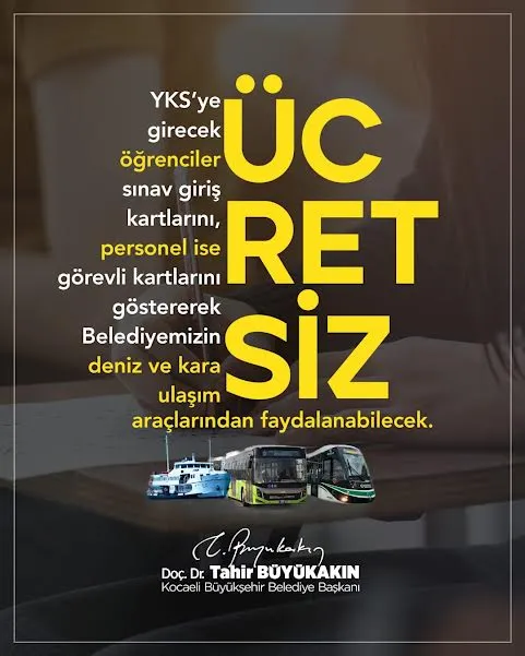 Büyükşehir’den YKS için ücretsiz ulaşım