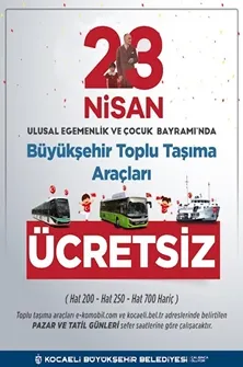 Kocaeli’nde 23 Nisan’da ulaşım ücretsiz